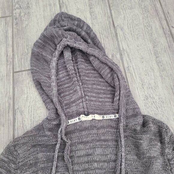 Roxy Gray Knit Hoodie with Wooden Bead Drawstrings Size Women’s Small - Picture 4 of 13